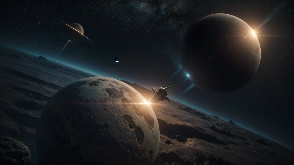 realistic, cinematic, the discovery of a new planet by several alien ships seen from the distant galaxy, ultra HD