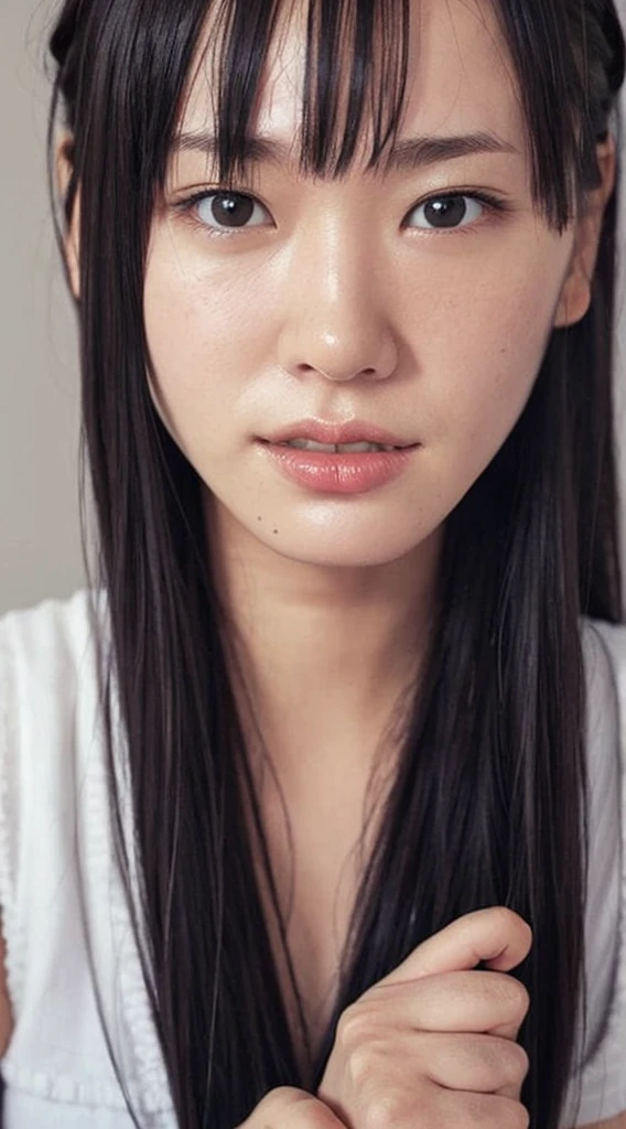 Dressed, (photo Realistic:1.4), (hyper Realistic:1.4), (Realistic:1.3), (Smoother lighting:1.05), (Improving the lighting quality of movies:0.9), 32k, One girl,20 year old girl, Realistic lighting, Backlight, Light on the face, Ray-tracing, (Bright light:1.2), (Improvement of quality:1.4), (Highest quality real texture skins:1.4), Detailed drawn eyes, Detailed painted face, Quality Eyes, (Tired, sleepy and satisfied:0.0), Face close-up, T-Shirts, (Enhance the mood of your body line:1.1), (Enhances the beauty of skin texture:1.1)