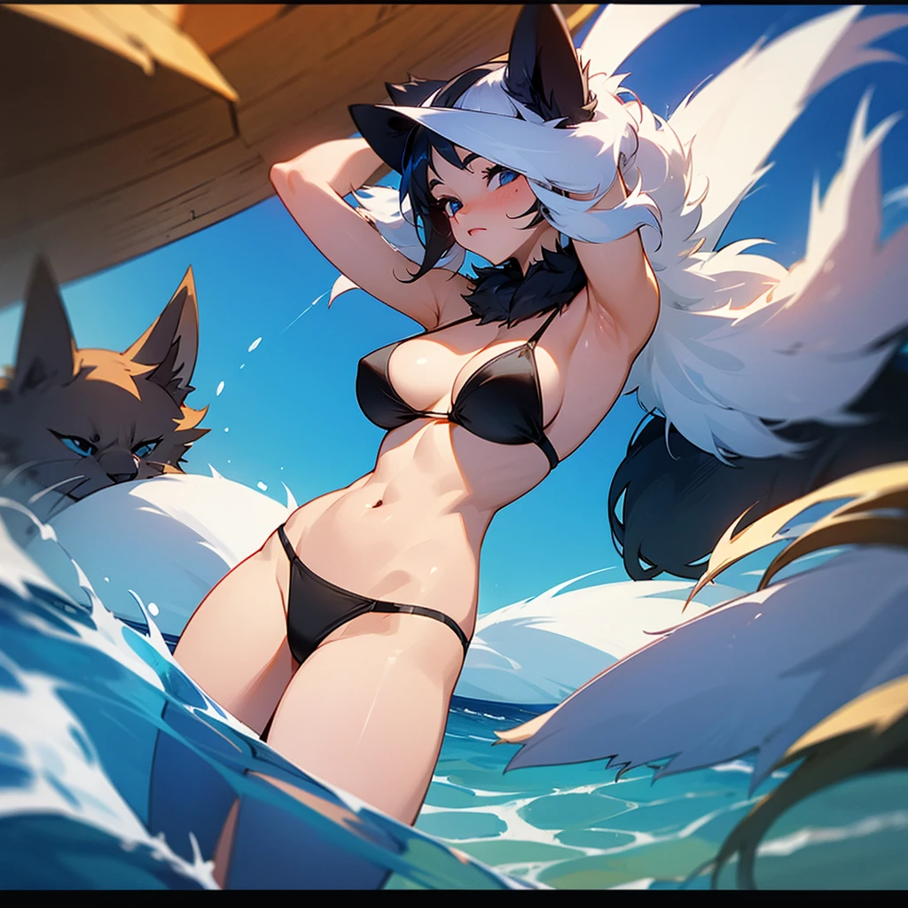 uploaded on e621, NSFW, (hi res), ((masterpiece)), ((best quality)), kemono, furry, wolf, animal ears, body fur, 1women, solo, ((short blue hair)), brown eyes , looking at viewer, smile, wolf girl, (((female))), young adult, beach, day, toned body, choker, (detailed background, depth of field, half body shadow, sunlight, (intricate:0.1), (high detail:1.3), (unreal engine:0.5), (soft focus:0.2), ,((half-length portrait, three-quarter view,cowboy shot)), furry anthropomorphic wolf, furry wolf nose, wolf tail, ((light-grey fur)), (perspective), sexy, hot, large breasts (K cup), full body, cute snout, wet, cute, blue, thick ass, embarrassed, muscled body, naked, bright sun, pink tits, bending over, touching water, spread asscheeks, sideway view, high quality breasts, sweat, sweating, black choker, in water, nude, completely nude, muscular, abs, large tits, strong body, good view of breasts, spiked choker, exposed pussy, spread ass, spread pussy, exposed ass, great pussy, water coming out of pussy, red ass, spanked ass, red pussy, used pussy, wide pussy, large nipples, pink nipples, huge nipples, huge pussy, huge ass, huge hips, huge thighs, perfectly drawn anatomy, wolf pussy, hot weather, spreading ass cheeks, paws on ass