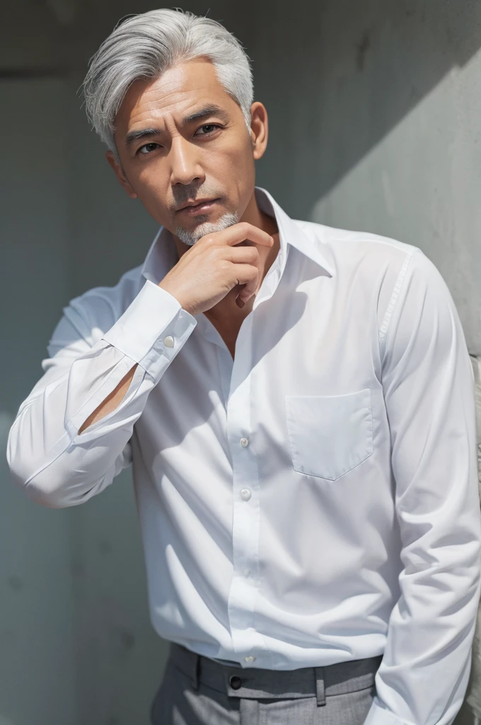 One Man、Gray Hair、White Shirt、Highest quality