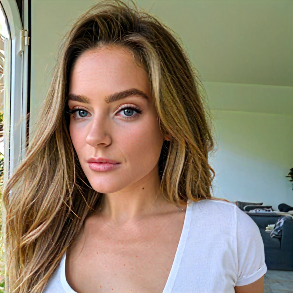 belle fille, 21 ans, beau visage, très belle, mannequin, visage fin, cheveux blonds, cheveux clairs, cheveux ondulés naturel, photo de face, selfie shot, visage détailler, de beaux yeux expressifs, Yeux détaillés, yeux foncés cheveux glamour, maquillage parfait, sourcils fins, nez fin, dans un salon, temps ensoleillé, il fait beau, beau temps, vrai vie, photo selfie, vacances a une villa, visage innocent, meilleur qualité, intérieur maison ultra réaliste, décors réaliste, (8k, Photo brute, meilleure qualité, profondeur de champ, ultra haute résolution:1.2), (absurdes, complexe, photoréaliste, chef-d'œuvre, Ultra-détaillé), éclairage vif, ultra HD, ultra réaliste, ultra détailler, max détail, extrêmement détaillé, Photo_(ultra), photo réaliste, réaliste, post-traitement, détails maximum, rugosité, vrai vie, tourné avec du Kodak Gold 400