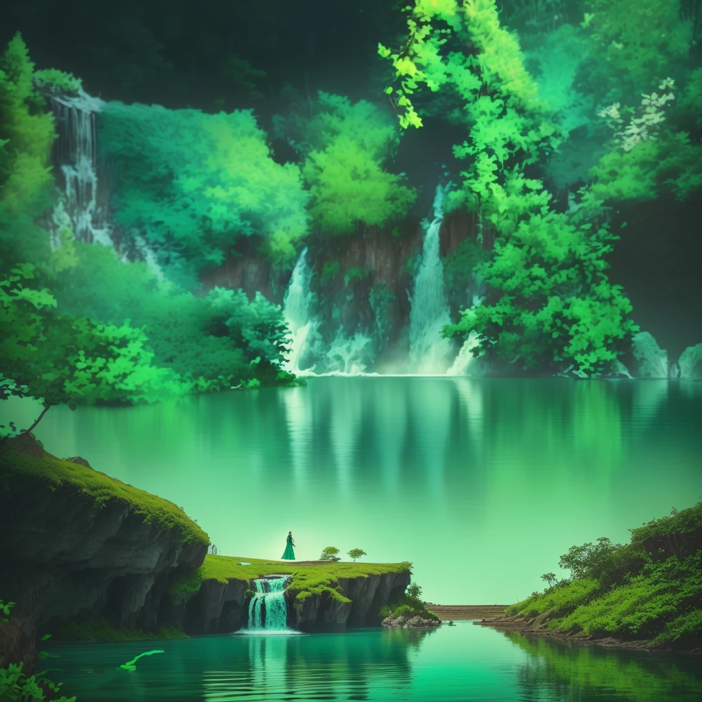 There is a big waterfall in the middle of a green lake, waterfalls and lakes, lakes and waterfalls, Waterfall falling into the lake, Beautiful nature in the background, really Beautiful Nature, green water, Incredibly beautiful, green waters, Very beautiful, Beautiful images, majestic nature scenery, Magical sparkling lake, blue and green water, Beautiful Nature, very very beautiful scenery, floating waterfalls