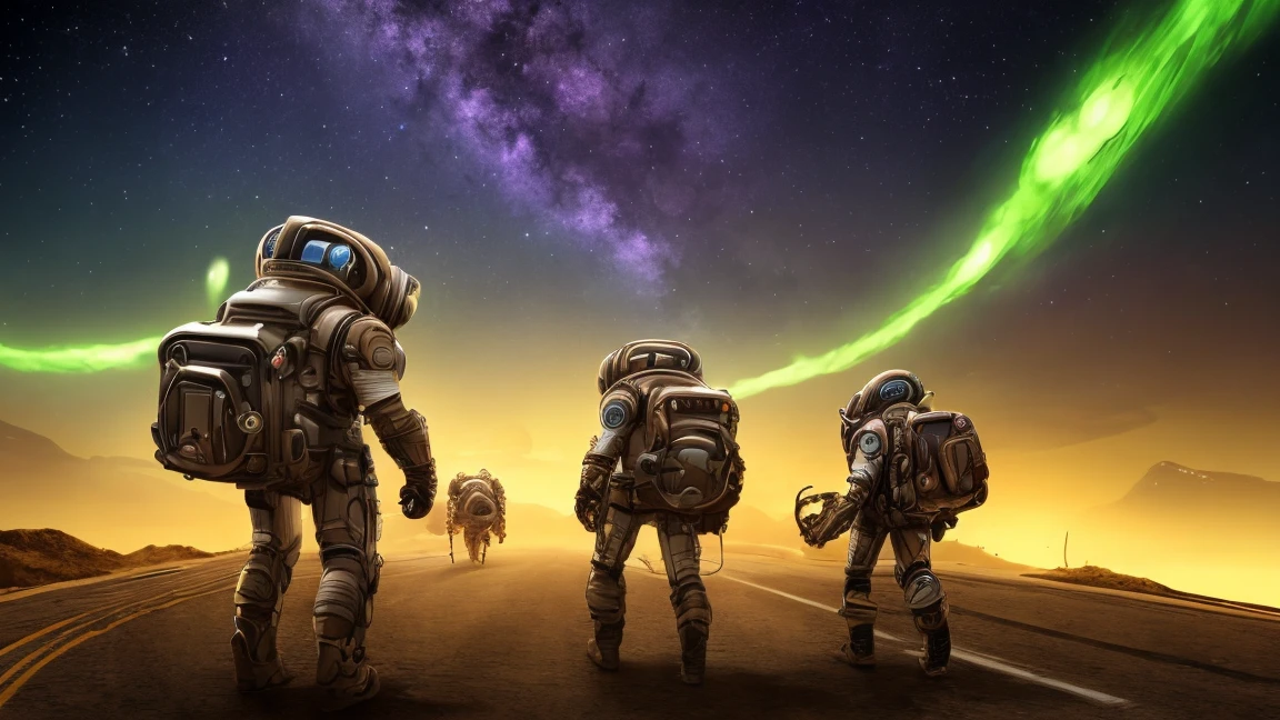 Extraterrestrial research team drives down a winding road and assembles their equipment