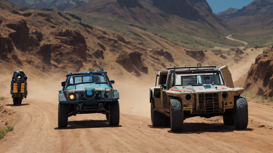 Extraterrestrial research team drives down a winding road and assembles their equipment