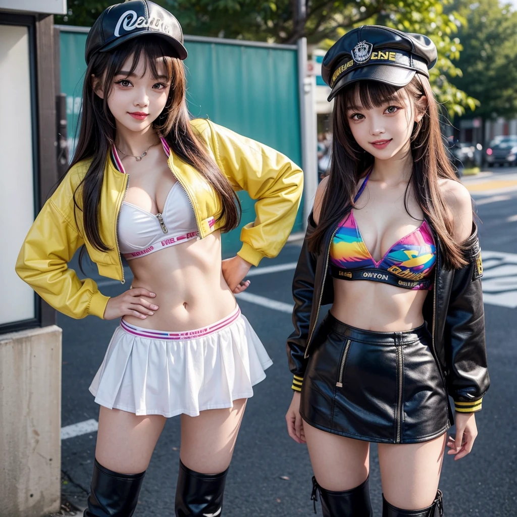 best quality,In 4K,beautiful girl,middle School girls,double eyelid,Swimwear,bikini,Ocean,Wearing a cap cap,gravure idol,Model,smile,highest quality,big breasts,hyper real stick、She has her bangs down,beautiful girl,Maid clotheasterpiece,perfect face,perfect breasts,long hair,Outstanding style,stimulating,Cute outfits,Horny girl,double eyelid,Naughty Girls,Erotic and cute,mini skirt,ribbon on uniform,colorful hair color,yellow eyes,leather jacket,horny girl,Knee-high boots,
Colorful,multicoloured,future fashion,smile,,zipper bra,Multicolored clothing