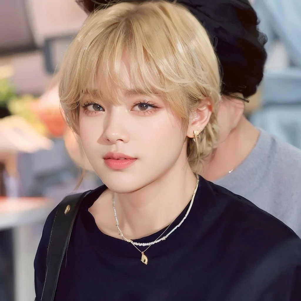 a closeup of a person with a hat and ear piercing, Jimin\full lips, Jimin, Jimin\the right eyelid is swollen, Jimin\the greek nose, jimin park, jimin's face needs it, Yoongi with black hair, Portrait of Blackpink's Jossi, jungkook, inspired by Kun Can, he is wearing a hat, BTS, androgynous.