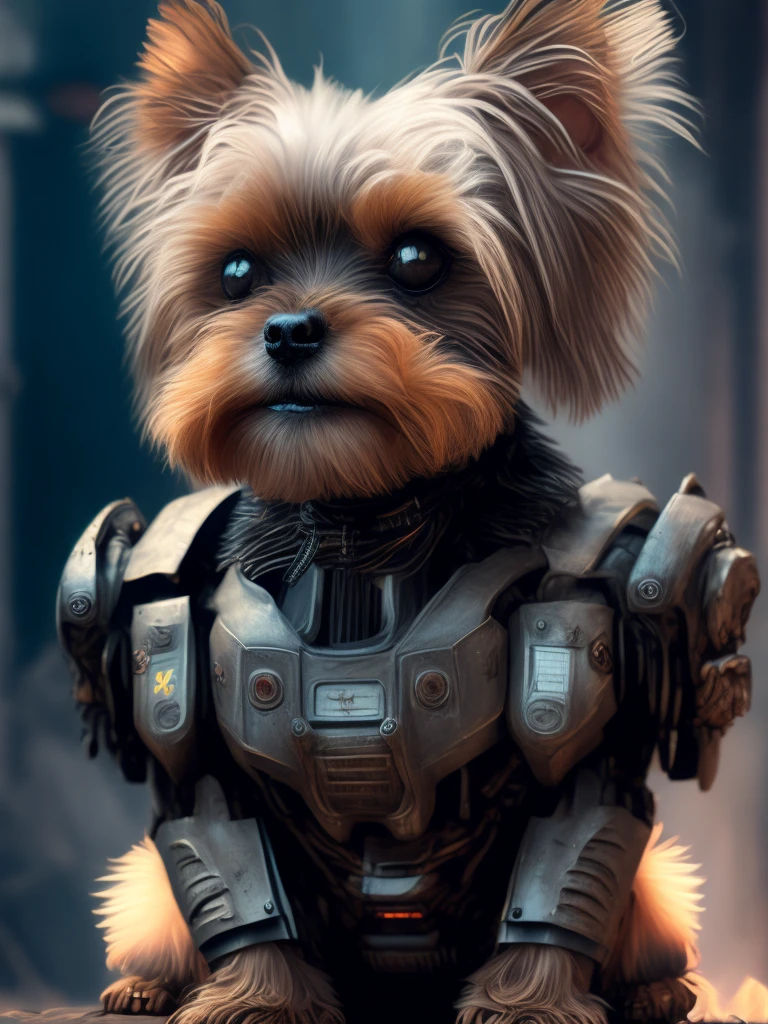 Yorkshire terrier (robot) Dogs are messengers of destruction, realistic scifi cyberpunk power armor robot, Close-up portrait