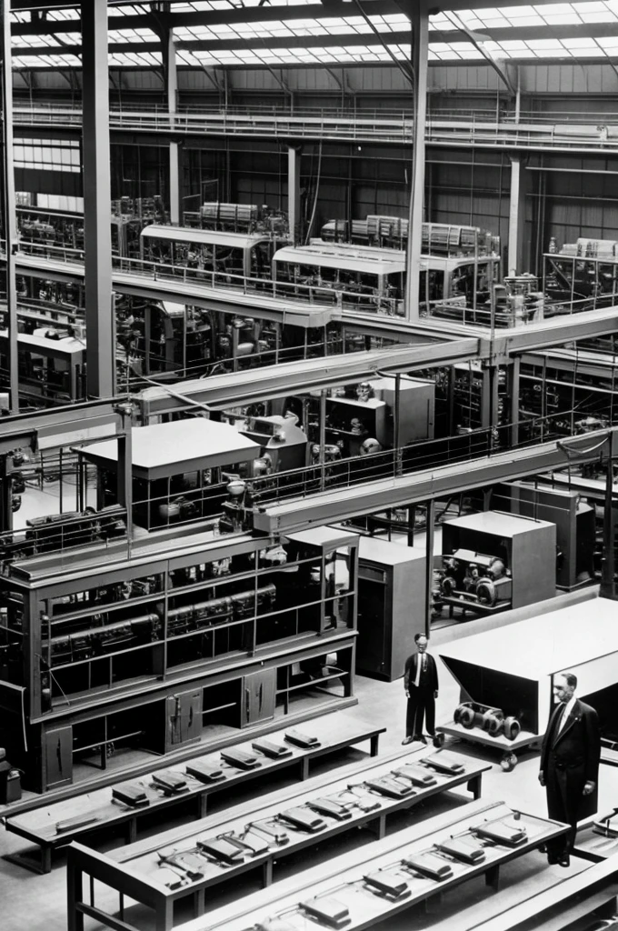 Henry Ford in his factory with the first mass-produced automobile model.