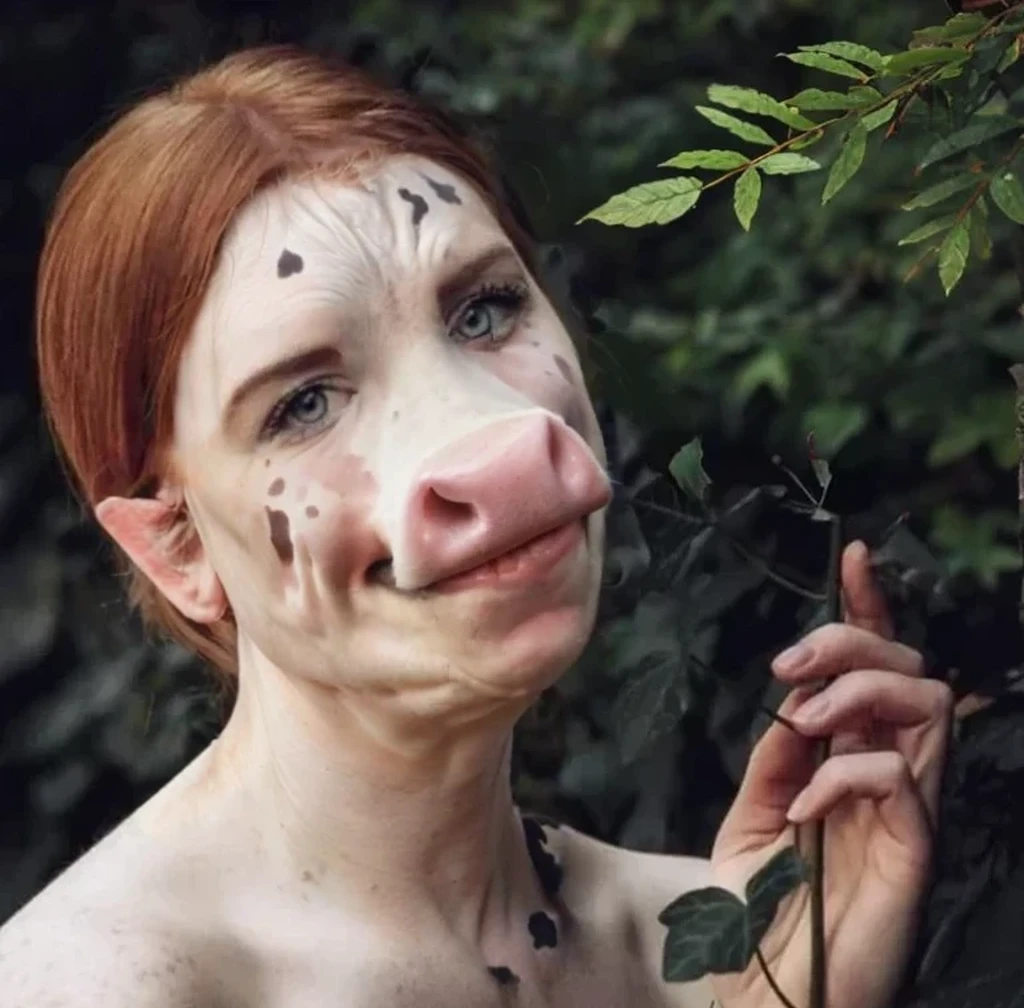 Hucow girl, cow ears, cow horns, hucowed