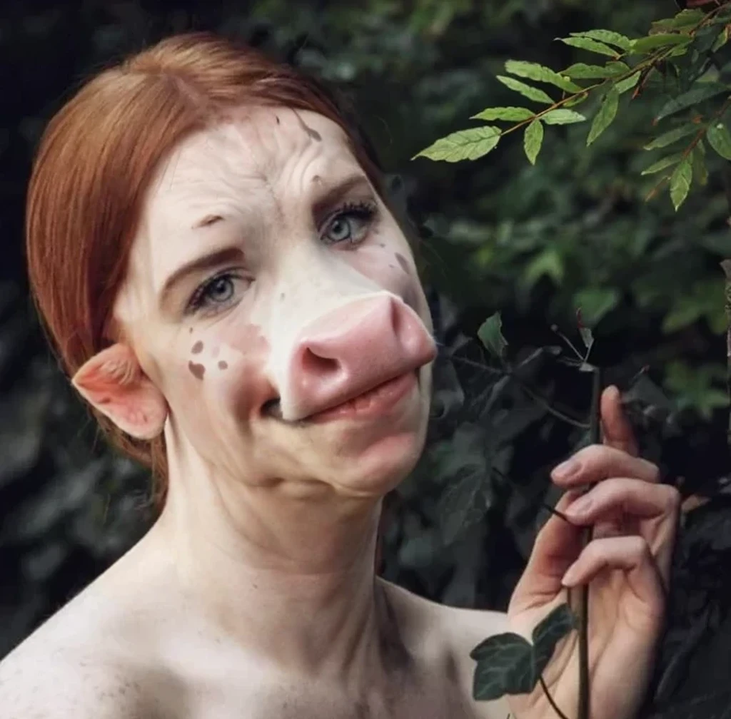 Hucow girl, cow ears, cow horns, hucowed