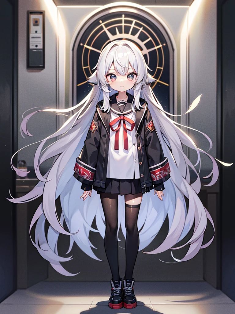 Full-body portrait、Are standing、silver gray hair、Messy hair、Very long hair、Long Hair、銀色ベースのLockの高貴な王女の服、銀色の綺麗なLockの杖を持っている、Lock