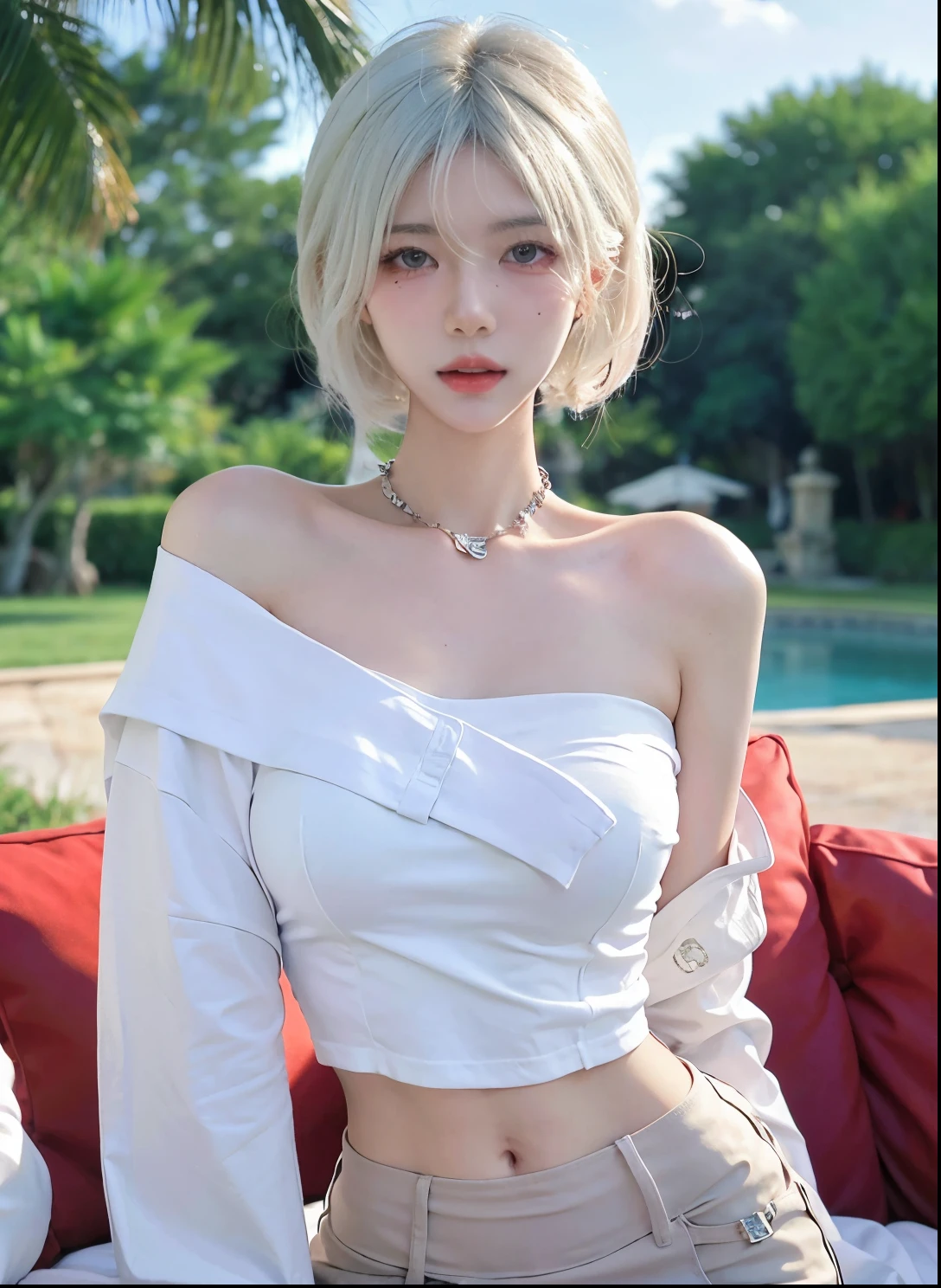 Beautiful woman with perfect figure:1.4，Desert Background，Desert Background，Ultra-high resolution，Seductive laughter，wear glasses，（lifelike：1.4），Layered Hairstyle，White皮肤，Super short pleated skirt，whole body，Very delicate face and skin texture，Double eyelids，Skin Whitening，Long hair，White hair，White，