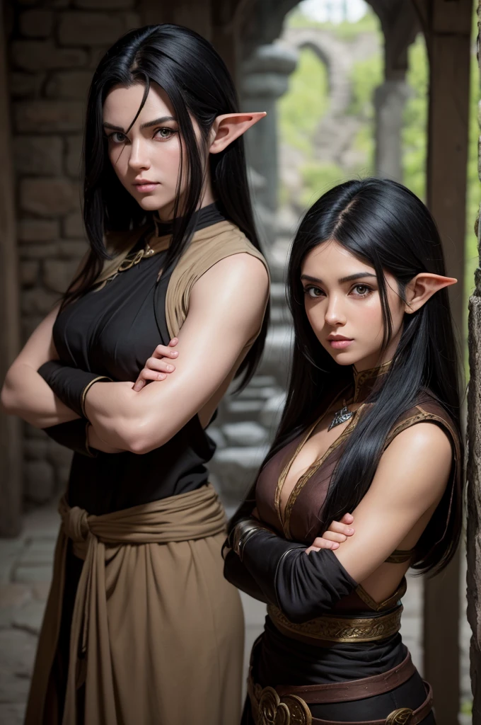 Create an RPG style character, a black-haired half-elf in monk's clothing