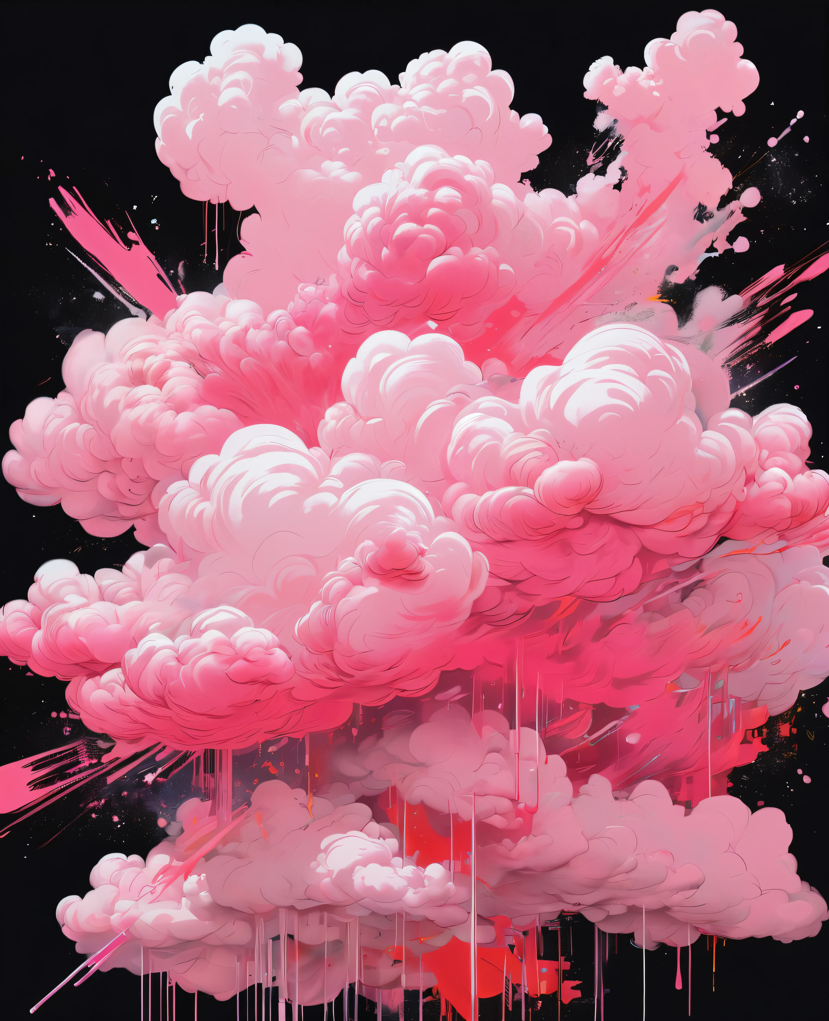 Graffiti, scribble, Comics by Petra Cortright, best quality, masterpiece, pink thick cloud artwork, Representative work, official art, Professional, Ultra intricate detailed, 8k, pink thick cloud art, Black background 
