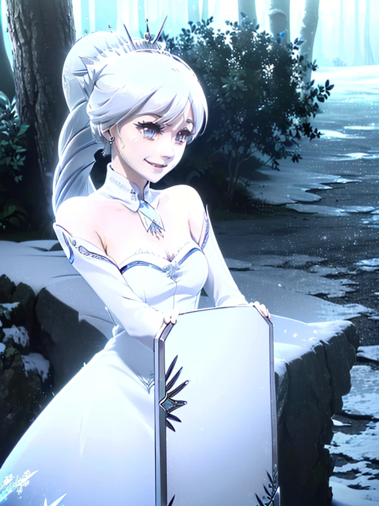 great quality ++ Extremely detailed high resolutionolution, very aesthetic, expressive eyes, (((Perfect face))), (((face symmetrical))), ((good anatomy)), (((perfect hands))), (((8k))), UHD, hd wallpaper, (((detailed high cal, (((((1girl)))))), only, Masterpiece, The best quality, high resolution, Highly detailed, (illustration), Beautiful detailed eyes, ((((whole body))), ((((1girl)))), (((Alone))), (((((Miyu Edelfelt))))), (((cosplay of weissvale))), (((smiling))), (((fusion))), (((agglutination))), (((Combination))), (((((Whitehair))))), (((ponytail))), (((white dress))), (((jewelry))), (((necklace))), (((earrings))), only, jaeces, earrings, long hair, parody, (((scar))), (((scar ocular))), (((hair ornament))), (((winter forest background))), Side ponytail, scar en la cara, Upper part of the body, (((They smile))), (((cosplay of Weiss Schnee))), (((tiara))), (((jewelry))), (((earrings))), (((neckline trimming))),