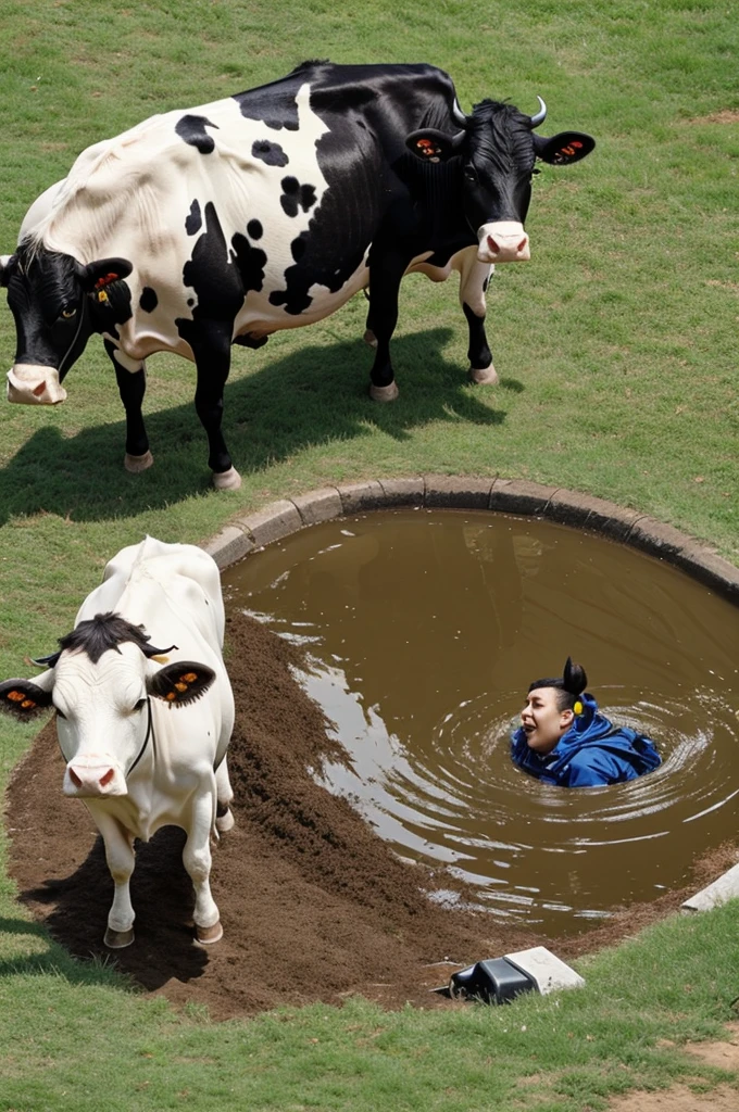 Flying cow fouling in a person's mouth