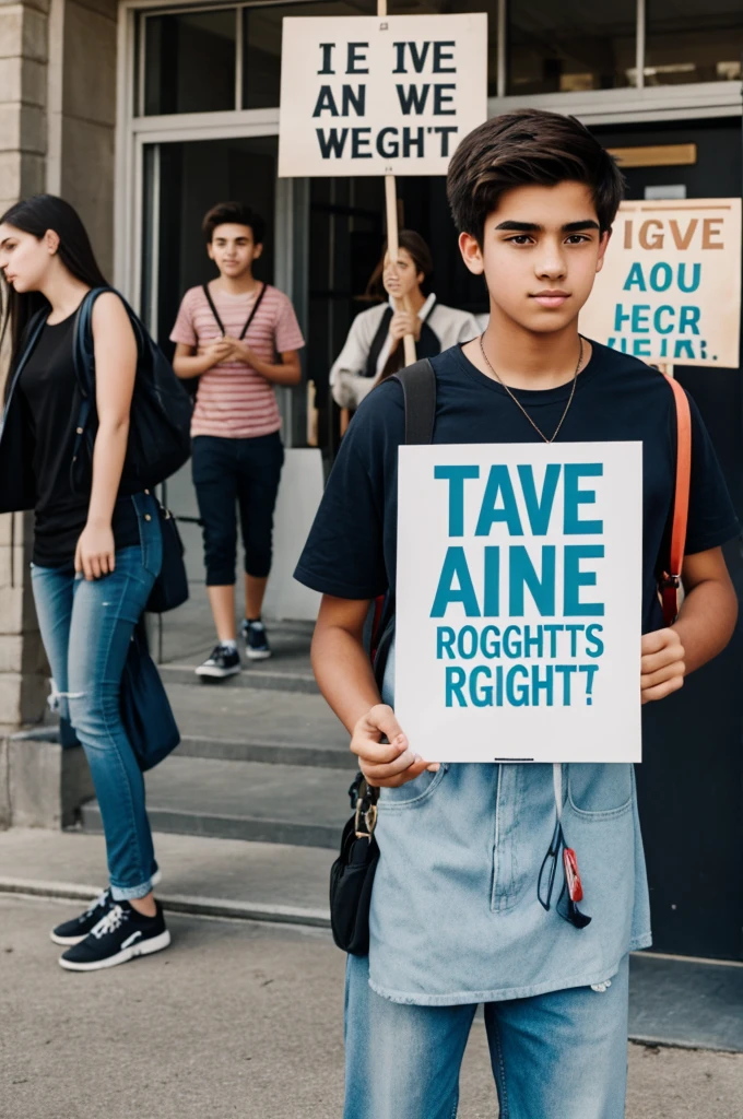 Teenager with a sign that says I have rights
