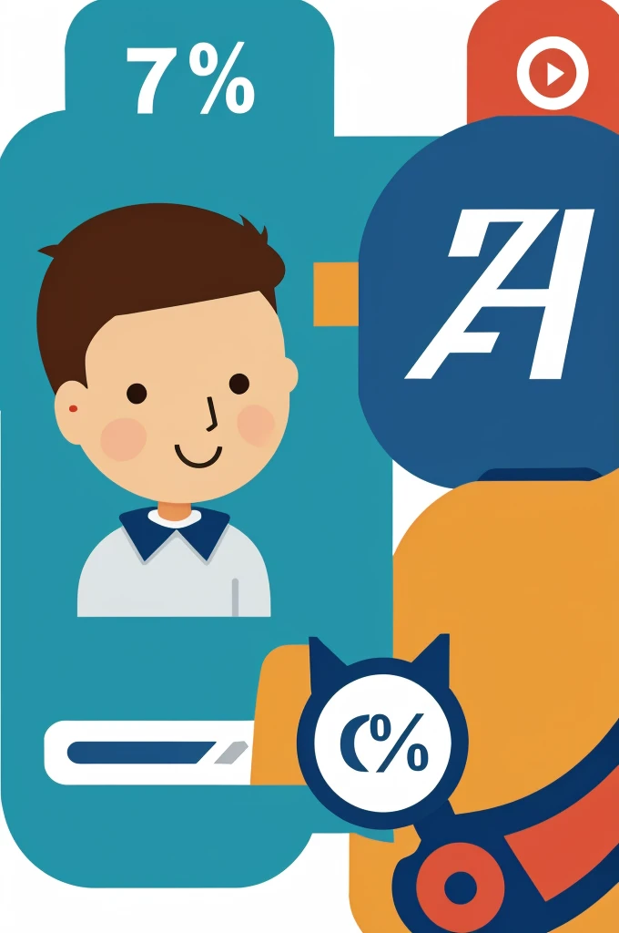 Percentage icon with a cartoon technician