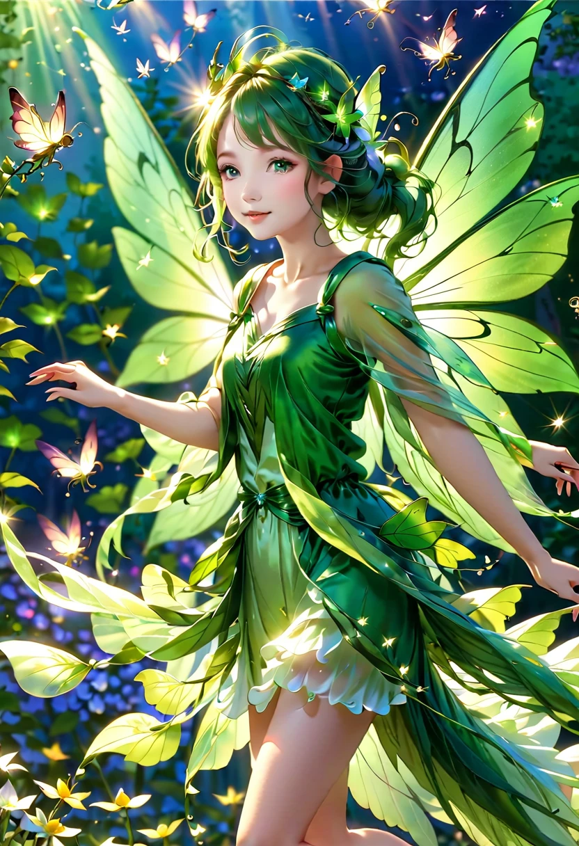 green、Fairy、Spread wings and fly、girl、