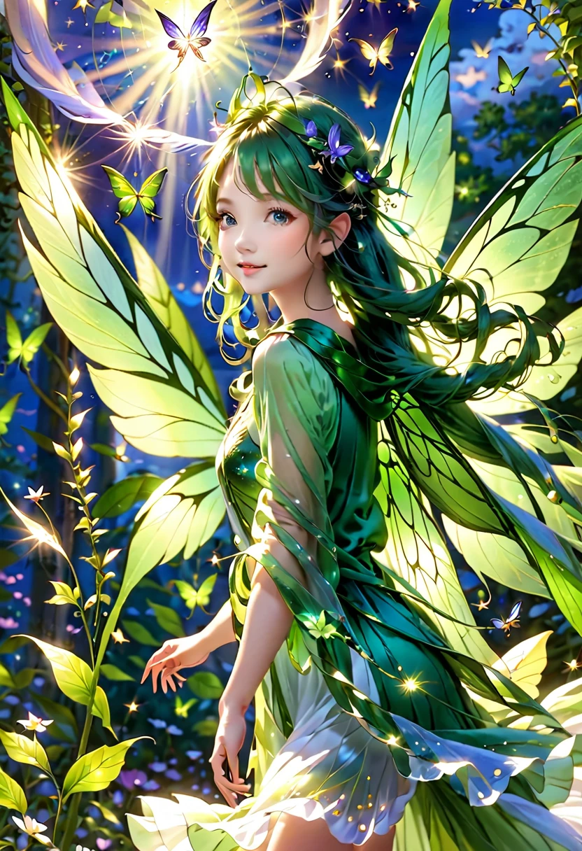 green、Fairy、Spread wings and fly、girl、