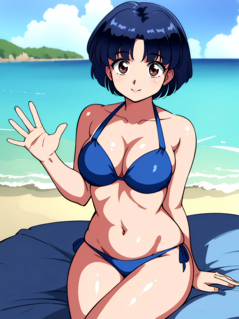 masterpiece, highest quality, High resolution,1 girl, alone,20's style,short_hair, green_eye, hair_between_eye, jewelry, purple_hair,beautiful face,beautiful body,swimsuit, earrings, sexy pose,looking at the viewer,in the center of the image,  (beautiful_medium breasts:1.3), (beautiful_face:1.2),(slim_waist),(beautiful_thighs:1.1),