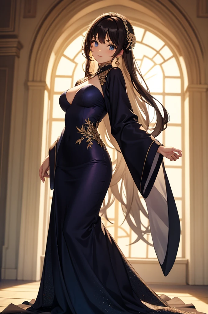 wide sleeves, evening gown