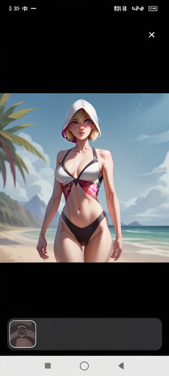 spider gwen, naked, walking on a nude beach