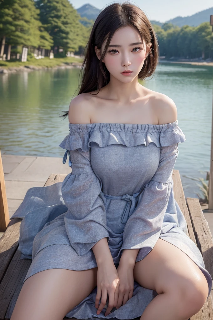 (((masterpiece))),(((High resolution)))、(((8K)))、(((perfect face)))、(((beauty of japan)))、20 years old、(((beautiful face))), (((off shoulder dress))), Plump, embarrassed look, look at the camera、top quality eyes, detailed texture, look at the camera, big