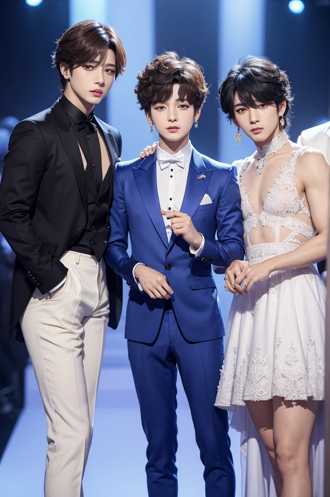 Jeon jungkook ( Korean singer) prince dress and kim taehyung( Korean singer do mesmo grupo) with a pebleu outfit