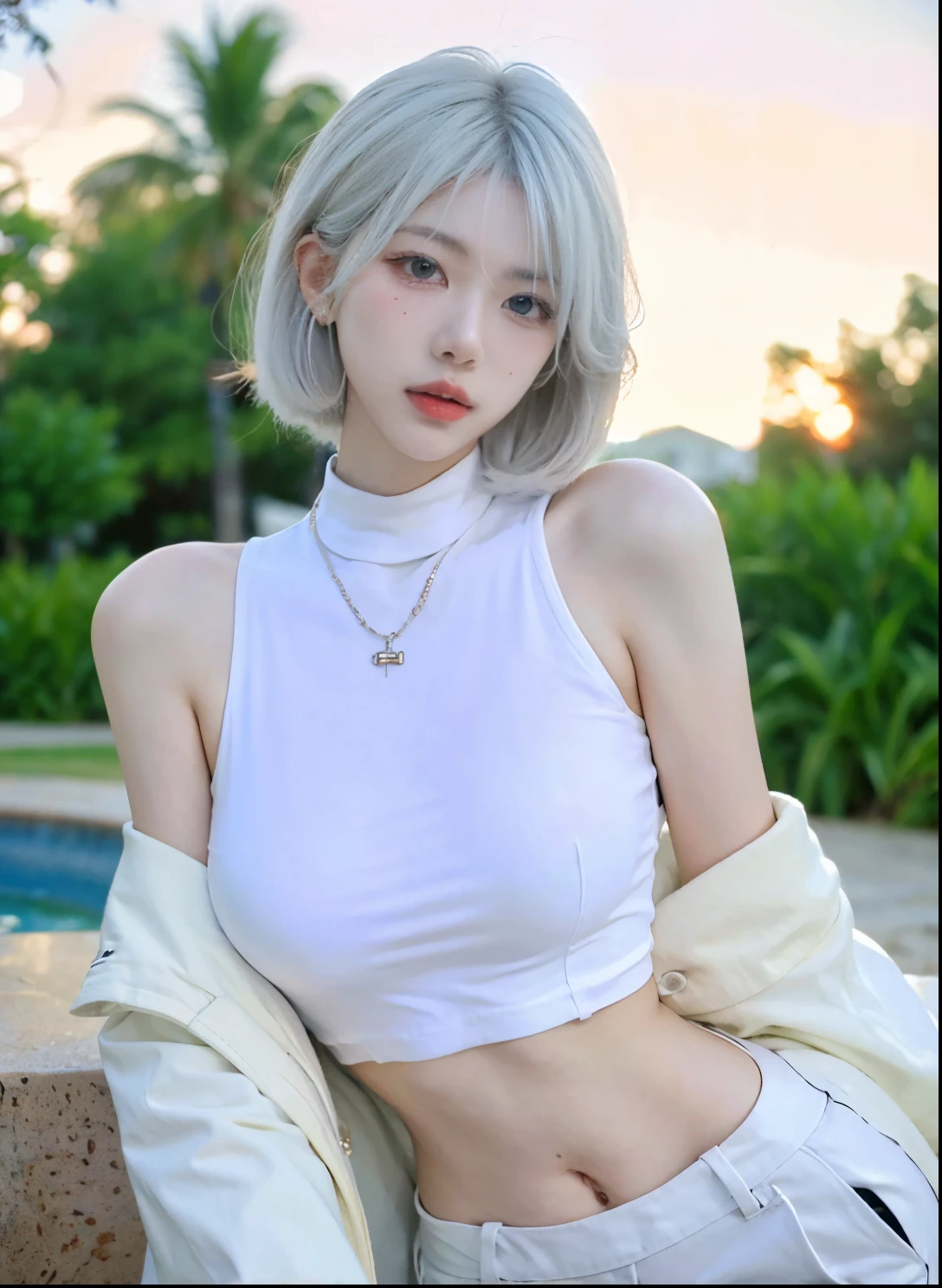 Beautiful woman with perfect figure:1.4,Desert Background,Desert Background,Ultra-high resolution,Seductive laughter,wear glasses,(lifelike:1.4),Layered Hairstyle,White皮肤,Super short pleated skirt,whole body,Very delicate face and skin texture,Double eyelids,Skin Whitening,Long hair,White hair,White,