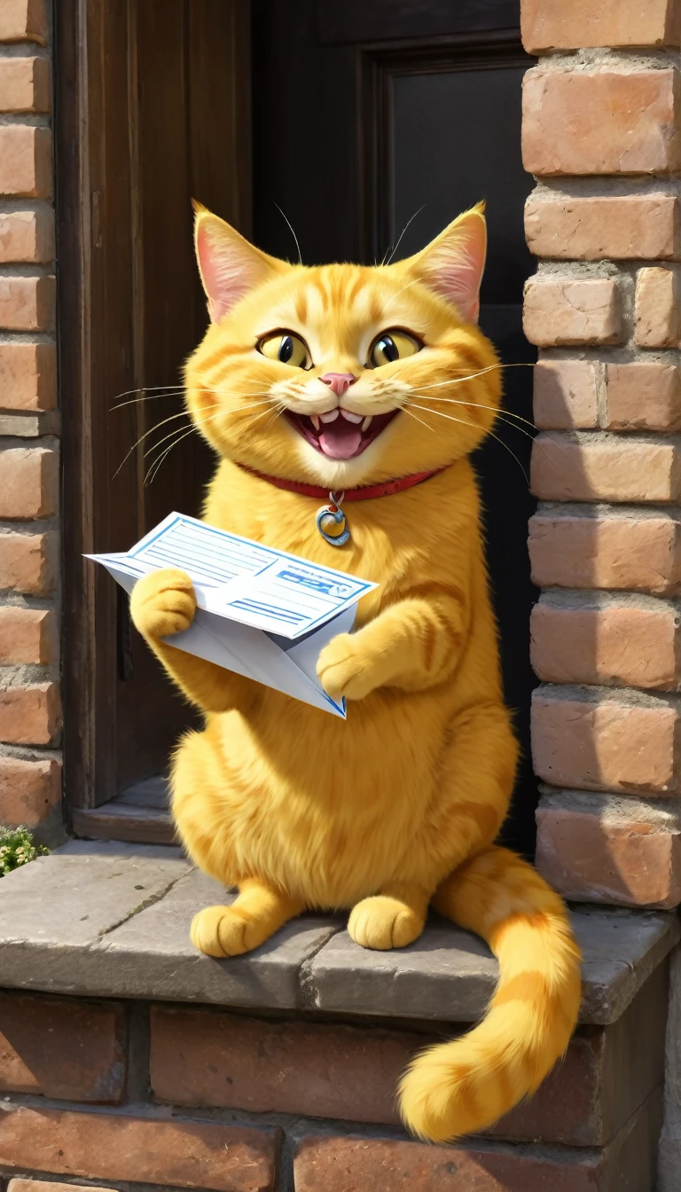 The yellow cat is happy to receive the mail.