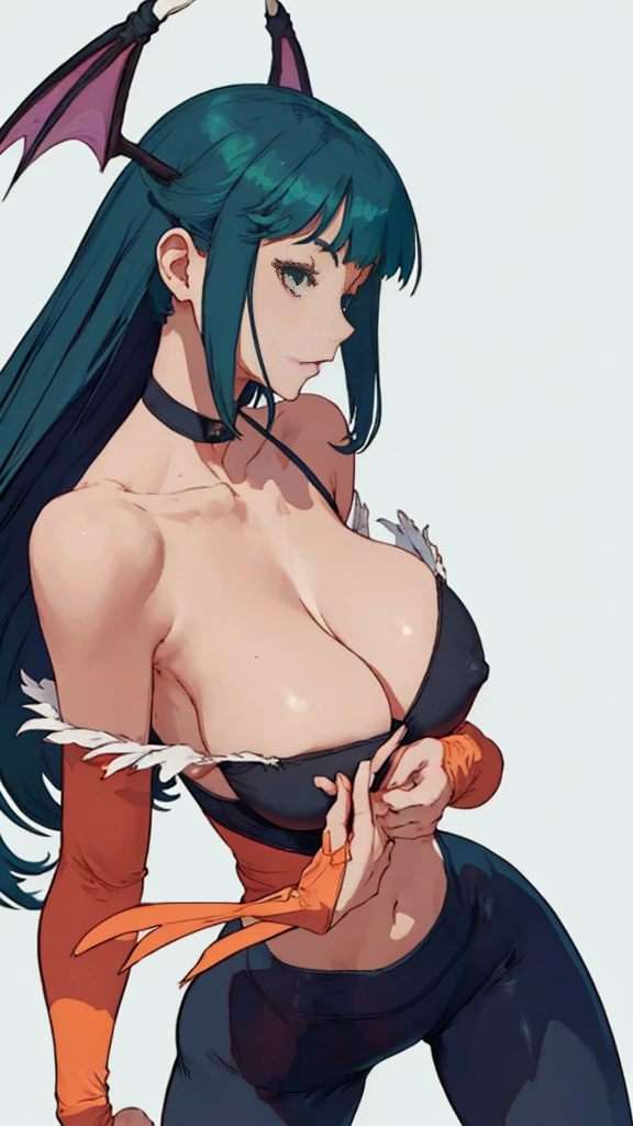 extremely delicate and beautiful, Amazing, finely detail, masterpiece, ultra-detailed, highres,best illustration, best shadow,intricate,sharp focus, high quality, Morrigan Aensland, solo, long hair, curvy, milf, giant breasts, sexy body, black yoga pants, genshin impact,