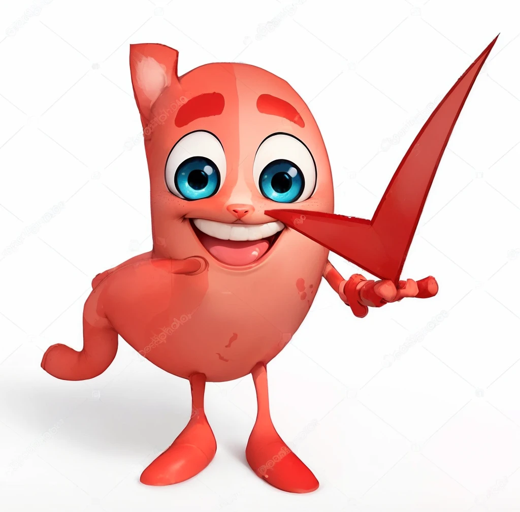 a cartoon stomach with a red mark on the nose and a red mark on the nose, pointing it out, kidney, heart kidney lungs, very coherent image, 2506921471, 3156350975, illustration!, kidneys, 2708519935, well made high quality image