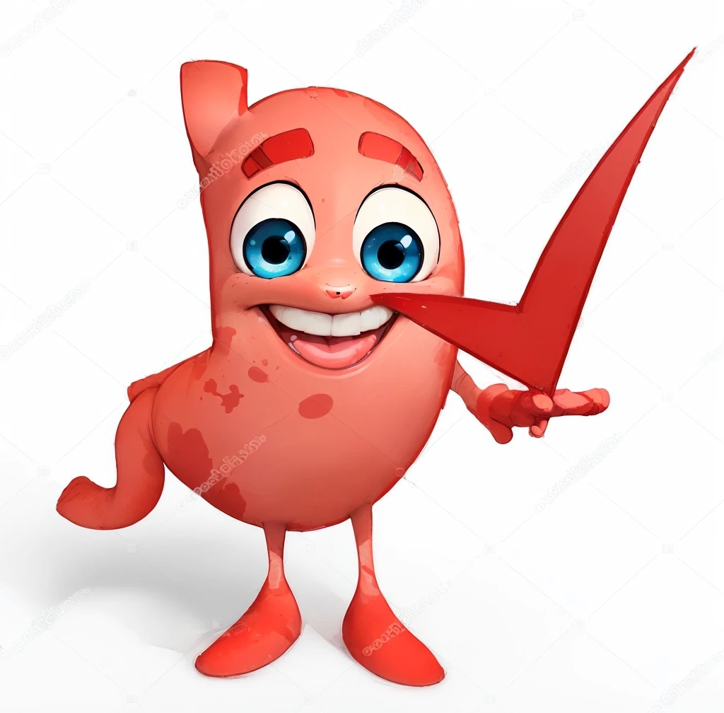 a cartoon stomach with a red mark on the nose and a red mark on the nose, pointing it out, kidney, heart kidney lungs, very coherent image, 2506921471, 3156350975, illustration!, kidneys, 2708519935, well made high quality image