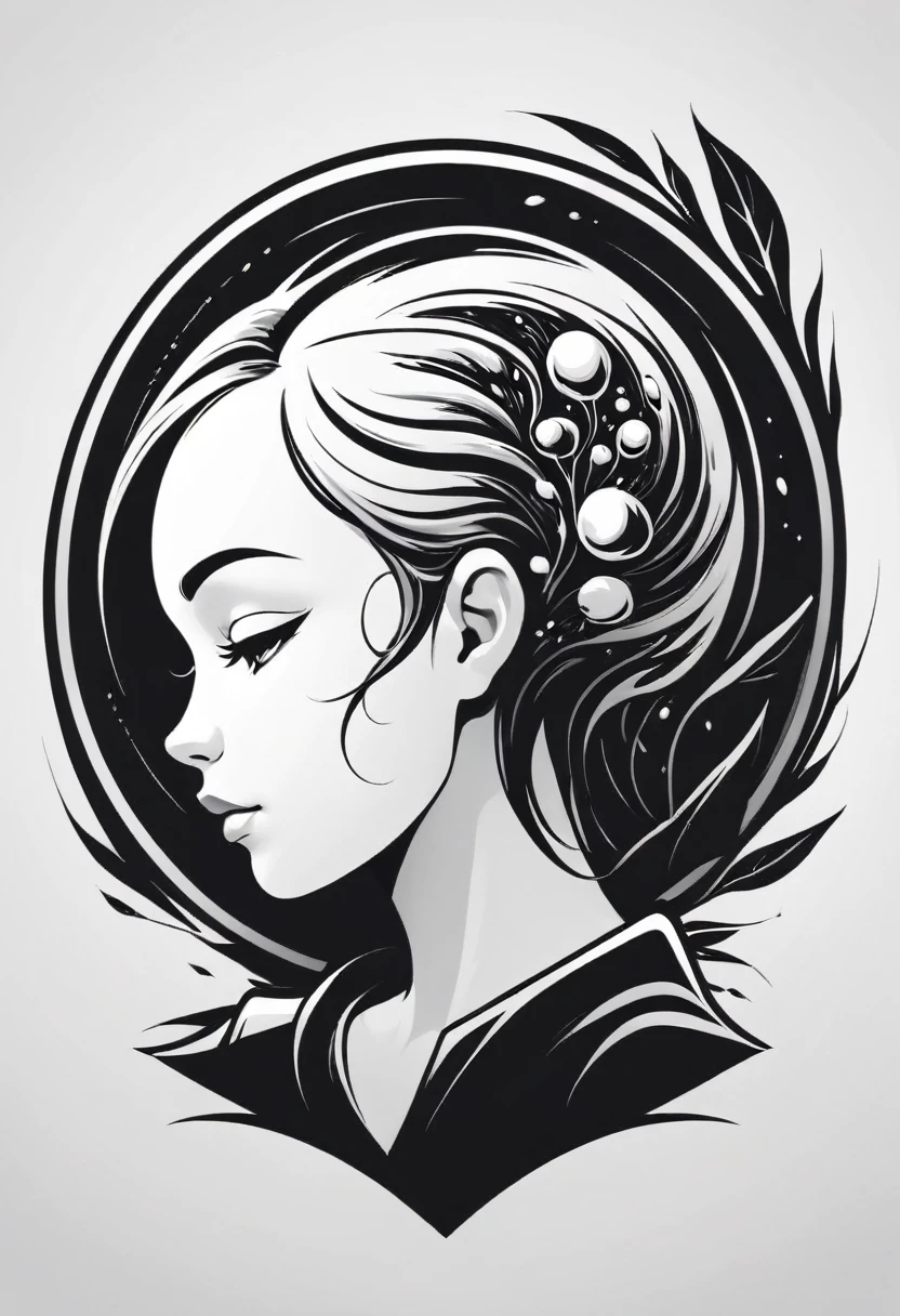 human head logo design, with Organic Exposure Logo Kit style, monochrome, black and white, unique, simple, suitable for use as a brand logo