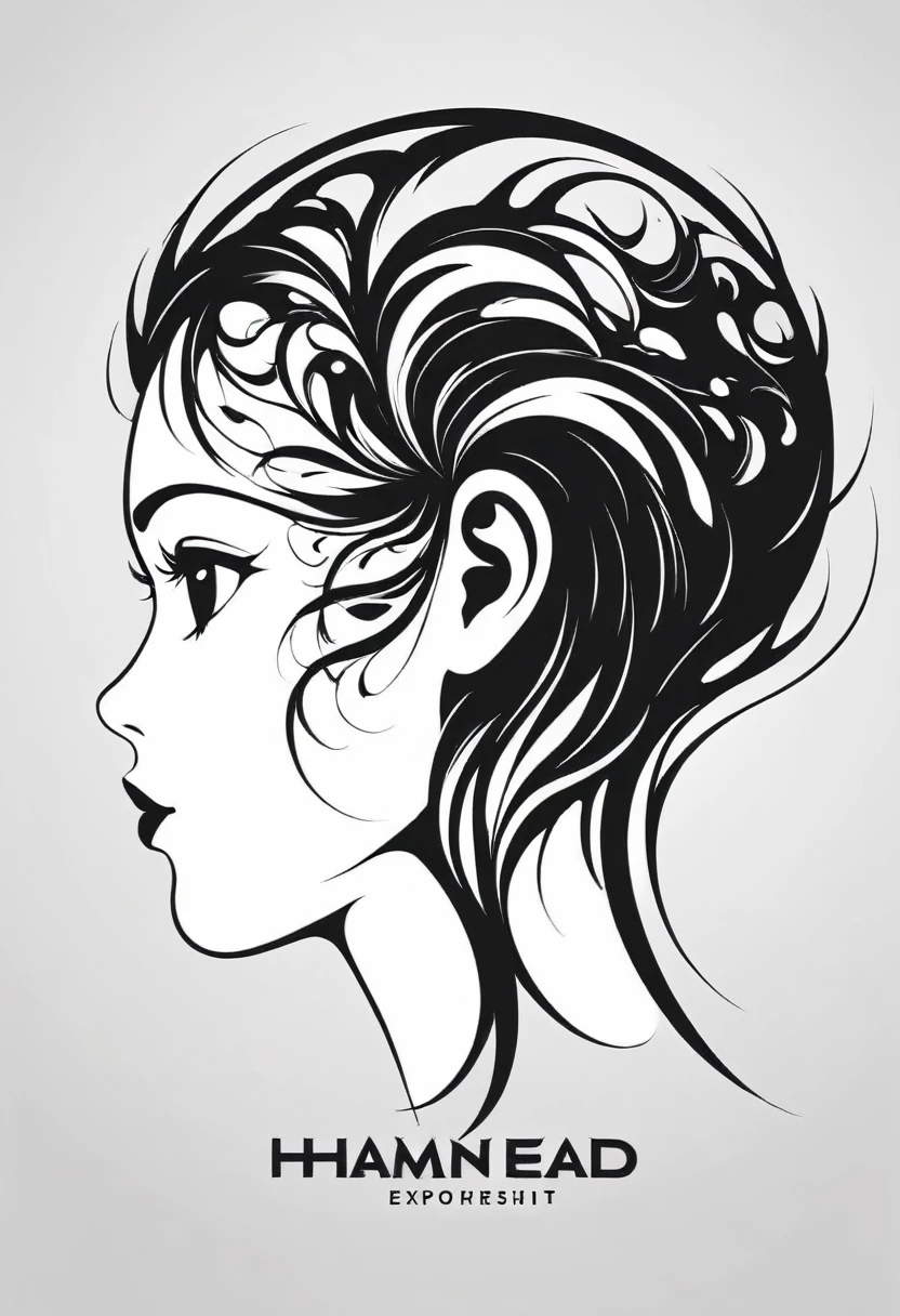 human head logo design, with Organic Exposure Logo Kit style, monochrome, black and white, unique, simple, suitable for use as a brand logo