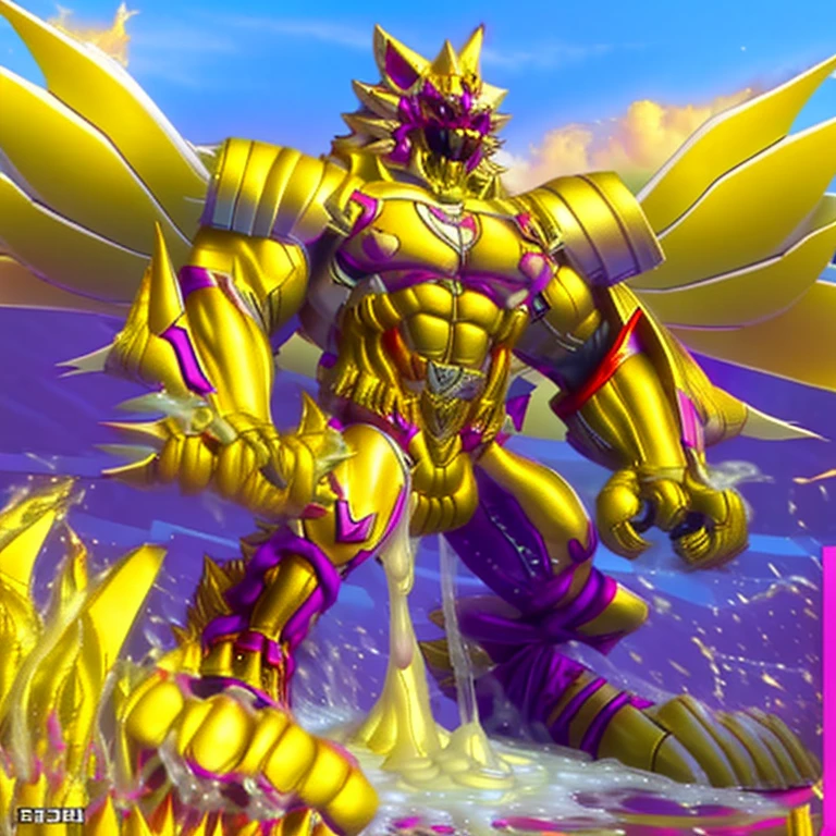 (masterpiece. official art. 8k. best quality. detailed full body. full body.)

(situation 1 : dominating The Phoenix Wolf. The Phoenix Wolf is over 1000 meters long. focus GIANT mechanical Muscular The Phoenix Wolf is trampling the car. Looking down.)

(situation 2 :smoke and flames rising from the destruction in the city)

(Additional details 1: Wearing GOLDEN Armor. Cape. Helmet. real texture material. whole body shines like metal. emphasizes the muscles. suit fully made of metal. Robotic suit. edgMecha, wearing edgMecha, mecha suit, robot suit)

(Additional details 1.5: The arms are golden. The lower half of the body is golden. The wolf-shaped helmet has sharp fangs. The whole body is golden. The wolf-shaped helmet. There is a wolf-shaped decoration on the back of the hand.)

(Additional details 2: Detailed head. Detailed Body. Detailed abs. gigantic muscles. HYPER MUSCLES. Gigachad Muscular. big muscle. pecs. triceps. traps. unusually developed muscular body. body full of huge muscles. showing off muscles. pectorales enormes. Exaggeratedly huge muscles. huge muscles. long legs.).

(Additional details 3: nj5furry, Spread wings. It has wings. The claws are sharp. Sharp teeth.). He is laughing defiantly. The claws are sharp. Sharp teeth.). He is laughing defiantly. 

(Additional details 4: golden dick, golden cock, golden hyper penis. hyper black penis. big penis)
(Additional details 6 : Spraying hyper cum up everywhere into the sky from his erect penis. wide spray of cum, covered in cum, cum splashing in front of camera, crowd of naked muscular male spectators, bukkake, City is under a thick later of cum.)