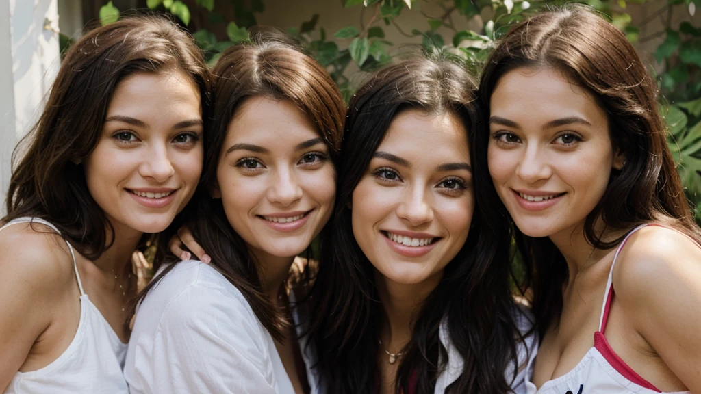 Happy women.  No same faces. 