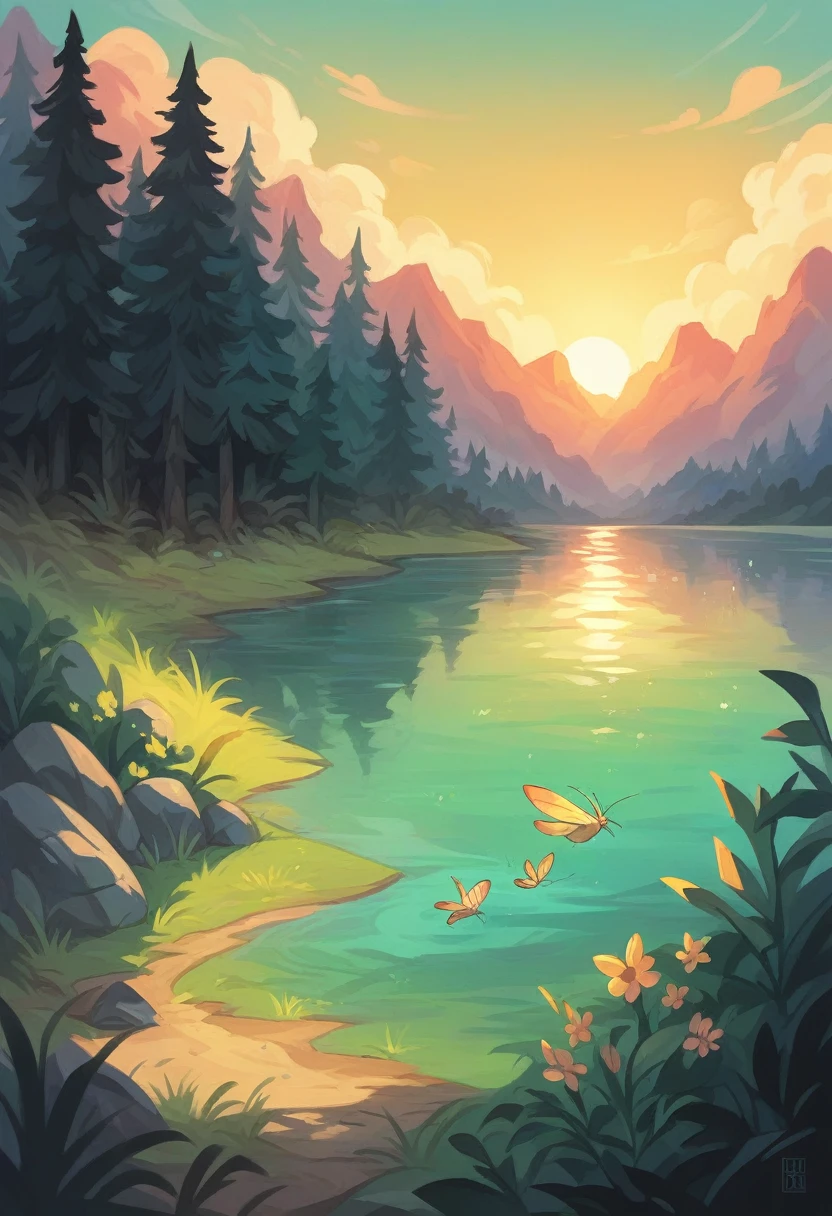 Images of a calm beach at sunset, a tranquil lake reflecting the moonlight, or a quiet forest with fireflies.