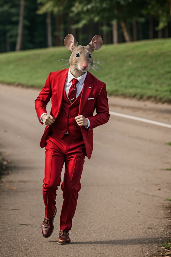 Mouse in red suit running