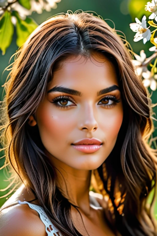 A close up of a woman with long hair and a white top - SeaArt AI