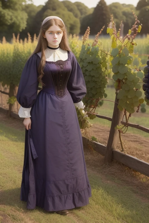 1888, England. Pre-Raphaelite (((()) Rice grapes)), blonde, boarding school, ((((women's buttoned jacket from the 1880s))))(((bare bottom, absolutely no panties, thick pubic hair in 80s fashion))), ((1880s hairstyle)), ((Wes Anderson's cinematic style)), Colorful