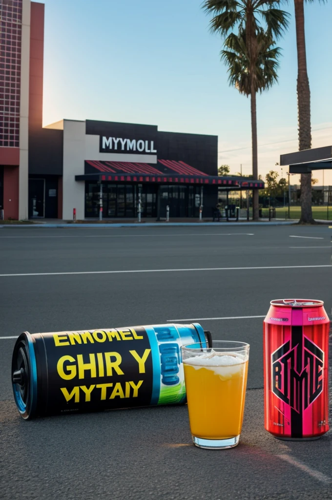 Advertising with content of an energy drink with the name “immortal” and a gym in the background