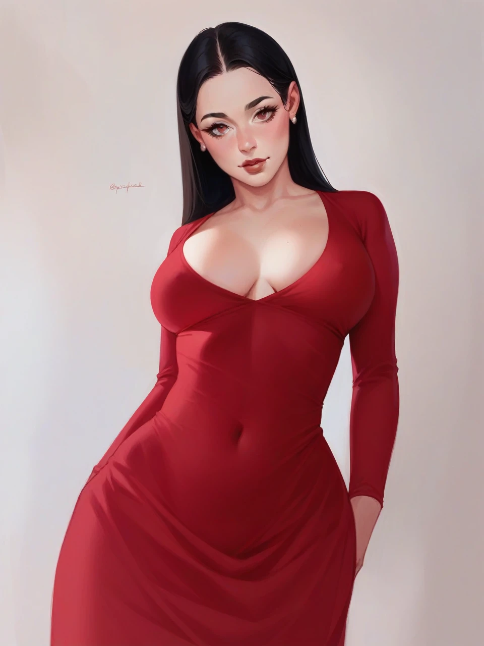 Precious lady, Beautiful body, curvy body, beautiful dress, Red dress, crimson dress, HD quality, digital art