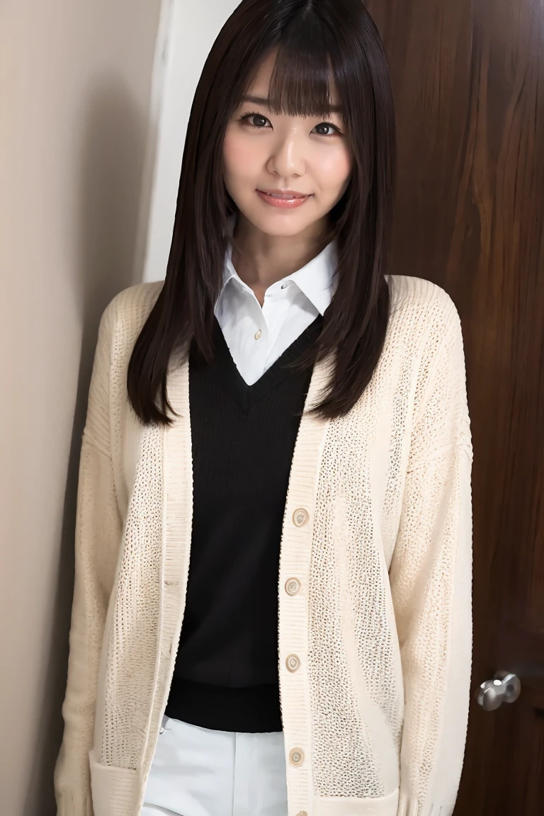 Highest quality、Tabletop、Best image quality、Award-winning works)、 pretty girl　Classy cardigan