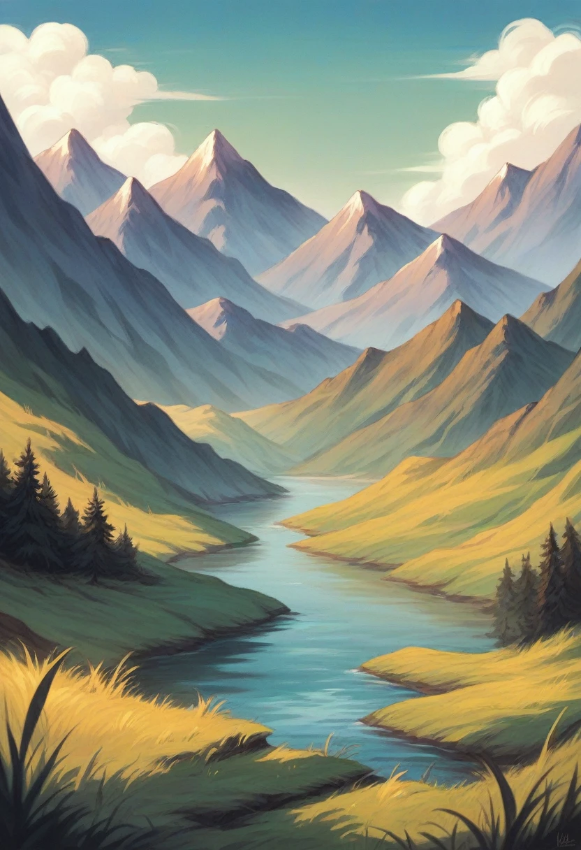 Gentle moonlight shining over a peaceful countryside, illuminating fields, mountains, or a still river.