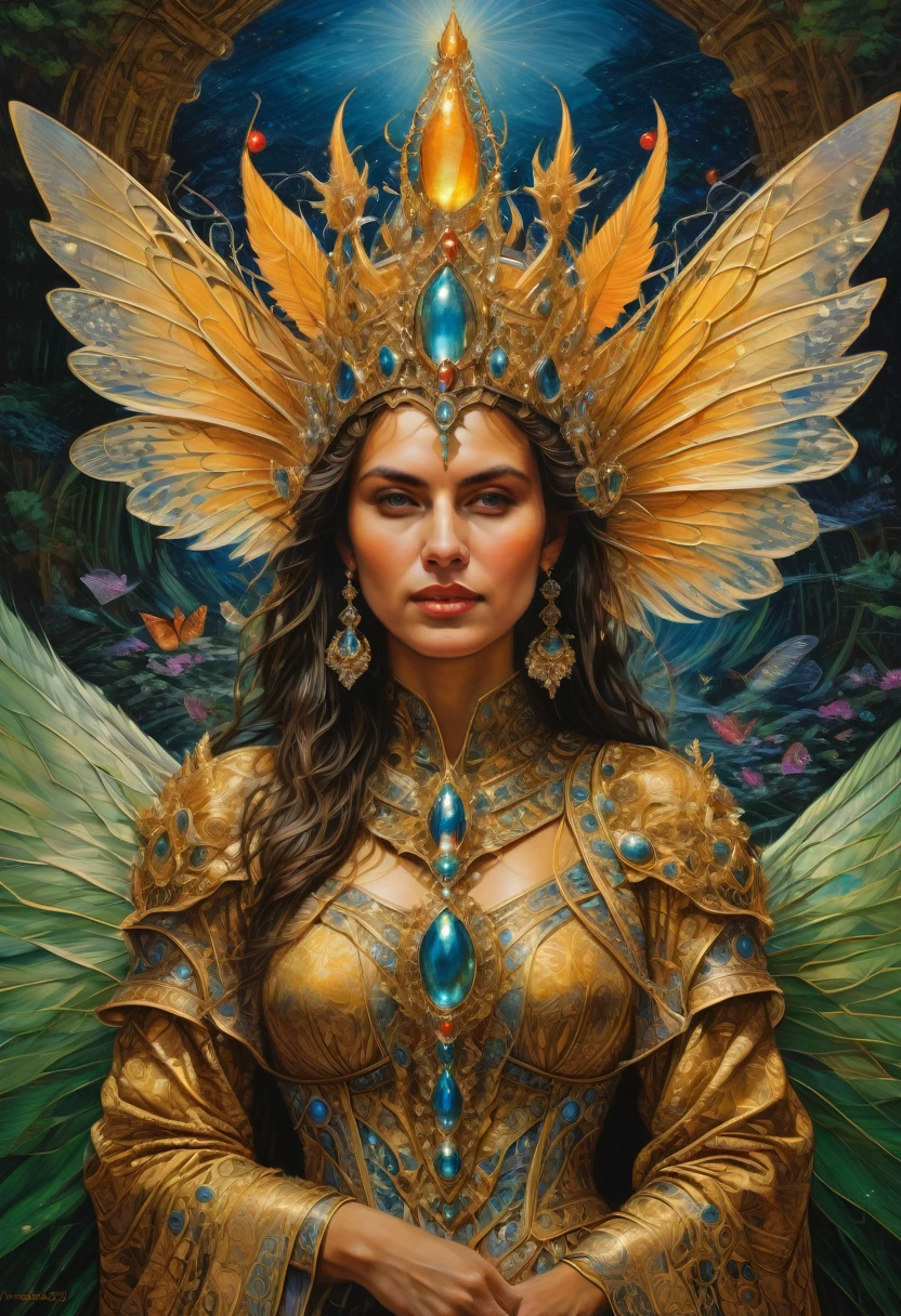 Queen, crown, pose, by Sybil Andrews and Bob Eggleton, photo, best quality, masterpiece, very aesthetic, perfect composition, intricate details, ultra-detailed
