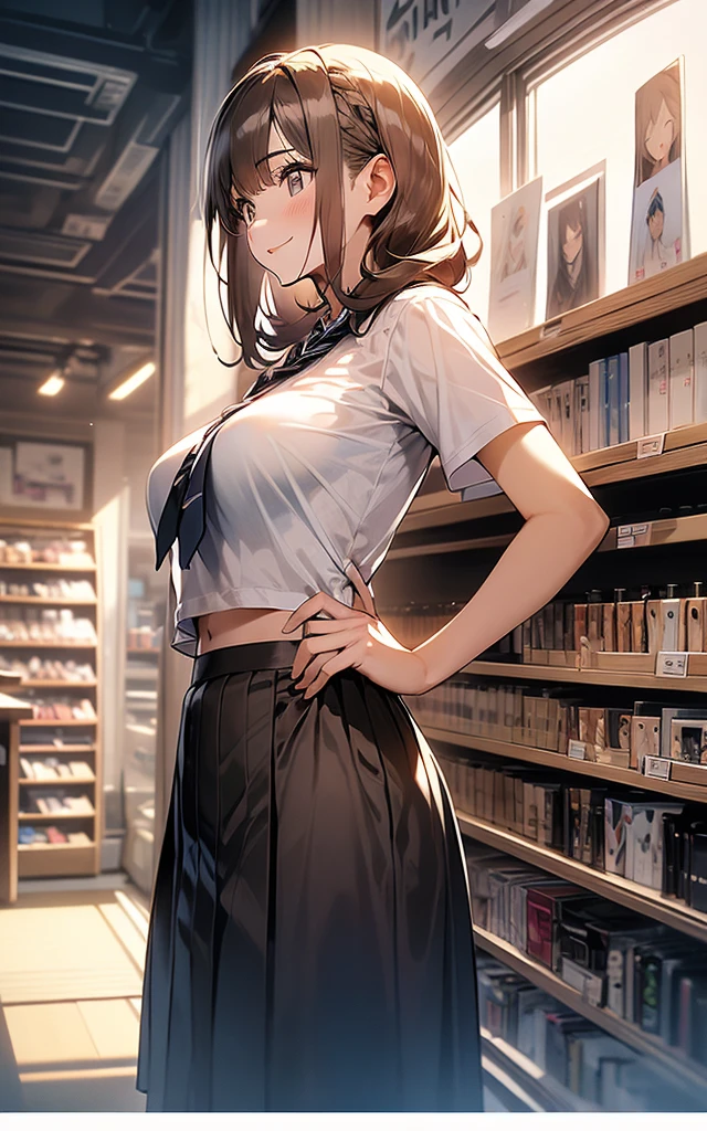 (nsfw:1.3),
(No sideburns),
(brown bob short bangs hair), (bob medium length hair),
(put your hair up:0.2),
(Gorgeous, voluminous cabaret club girl hairstyle),
(brown Princess bangs), (brown hair), (bob medium length hair), (middle_length waved hair), (vertical roll medium length hair), (bangs hair),
((Shaggy princess cut medium length tied at the back waved hair),
put your hair up,
Masterpiece, high quality, High resolution, extremely detailed, cute with glowing white skin, eyelashes and cute dark-brown eyes, Jewelry Accessories Anime, gorgeous background-centered composition,
(Best quality, 32k, photos of cute Japanese women),
(Raw photo: 1.2),
(Background is indoors Inside the store Adult shop book store DVD Shop Numerous nude model posters on the wall),
White, black and gray interior,
White wall,
High concrete ceiling,
Concrete floor,
cool-lighting,
(Dark Background),
cool-lighting,
1girl and 1boy,
detailed face and breast,
,
tall,
(Schoolgirl Short Sleeve uniform Checkered mini skirt),
(uniformの上にスタイリッシュなミニエプロン),
(Side show Put your hands on the wall),
(peek panties)
(A man puts his hand under her skirt and grabs her pussy:1.2),
(panties pulled down:1.5),
(Vagina),
(close your eyes:1.3),
(Troubled expression:1.4),
(Grit your teeth:1.3),
(Squirting),
(peek camelto pussy public hair),
(Close-up :1.3),