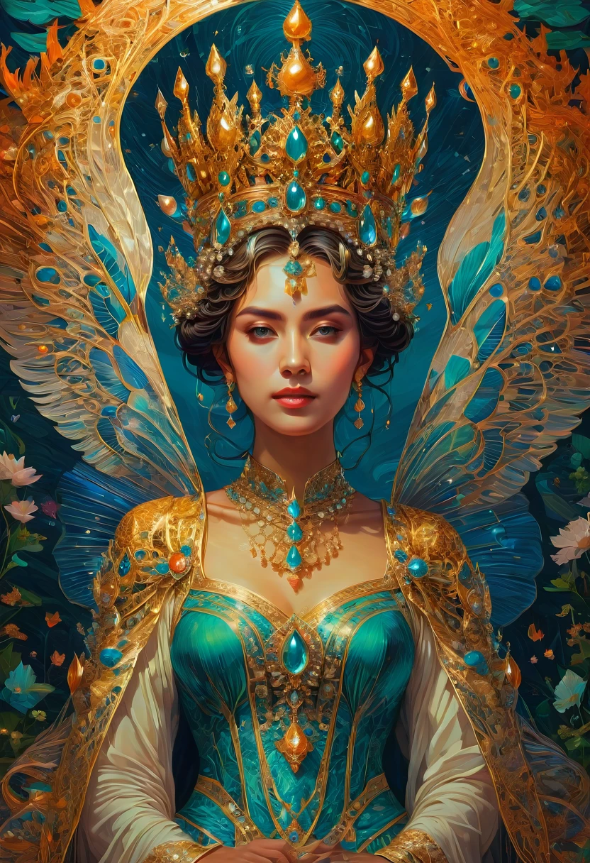 Queen, crown, pose, full body, by Atey Ghailan, photo, best quality, masterpiece, very aesthetic, perfect composition, intricate details, ultra-detailed