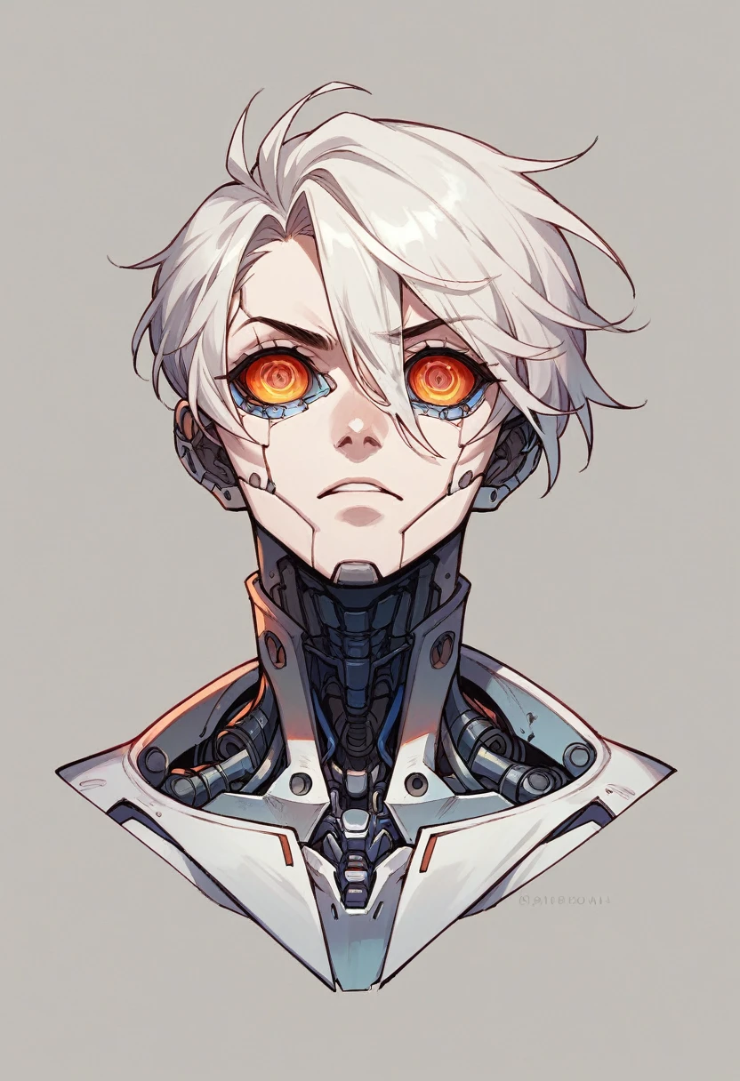 adult man, short white hair, red eyes, anger, confusion, Nude, microcircuits on the body, Masterpiece, hiquality